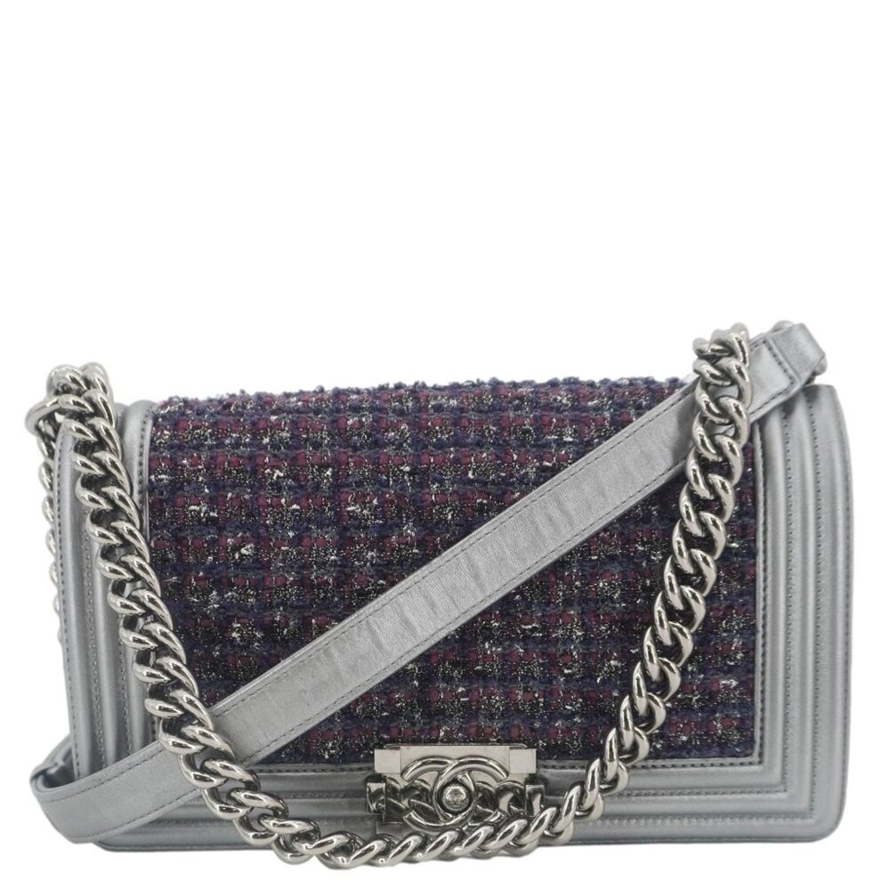Chanel  Boy Flap Tweed Bag Shoulder Bag Silver